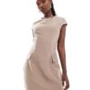 Kaiia Tailored Pocket Detail Cap Sleeve Mini Dress In Taupe For Women -Kaiia Online Shop 206266842 1 taupe