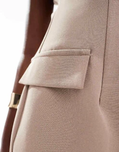 Kaiia Tailored Pocket Detail Cap Sleeve Mini Dress In Taupe For Women -Kaiia Online Shop 206266842 3