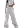 Kaiia Drawstring Contrast Waist Wide Leg Trousers In Grey For Women Grey & White -Kaiia Online Shop 206266852 1 greywhite