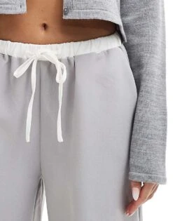 Kaiia Drawstring Contrast Waist Wide Leg Trousers In Grey For Women Grey & White -Kaiia Online Shop 206266852 3