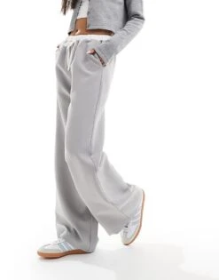 Kaiia Drawstring Contrast Waist Wide Leg Trousers In Grey For Women Grey & White -Kaiia Online Shop 206266852 4