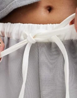 Kaiia Drawstring Contrast Waist Wide Leg Trousers In Grey For Women Grey & White -Kaiia Online Shop 206266852 5