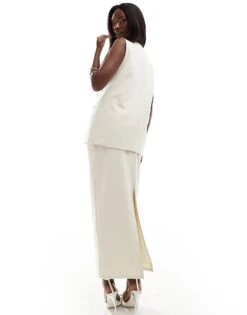 Kaiia Tailored Column Split Back Maxi Skirt Co-ord In Stone For Women -Kaiia Online Shop 206345314 4