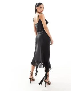 Kaiia Cowl Neck Ruffle Hem Maxi Dress In Black For Women -Kaiia Online Shop 206345354 4