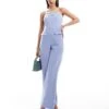 Kaiia Tailored Bandeau Foldover Wide Leg Jumpsuit In Blue For Women Cornflower Blue