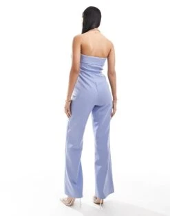 Kaiia Tailored Bandeau Foldover Wide Leg Jumpsuit In Blue For Women Cornflower Blue -Kaiia Online Shop 206345374 3