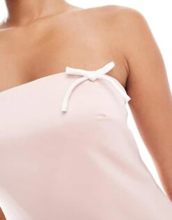 Kaiia Satin Bandeau Bow Detail Maxi Dress In Pink For Women -Kaiia Online Shop 206345454 3