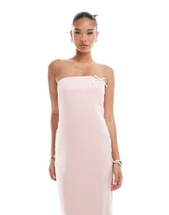 Kaiia Satin Bandeau Bow Detail Maxi Dress In Pink For Women -Kaiia Online Shop 206345454 4