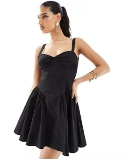 Kaiia Sweetheart Neckline Skater Mini Dress In Black For Women -Kaiia Online Shop 206348482 4