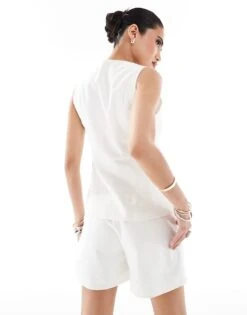 Kaiia Tailored Shorts Co-ord In Cream For Women -Kaiia Online Shop 206348527 4