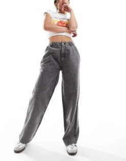 Kaiia Wide Leg Jeans In Grey Wash For Women