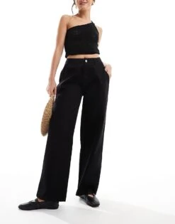 Kaiia Wide Leg Jeans In Black For Women -Kaiia Online Shop 206372608 1 black 1