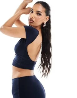 Kaiia Slinky Low Back Top Co-ord In Navy For Women Blue -Kaiia Online Shop 206388079 1 blue 1