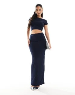 Kaiia Slinky Column Maxi Skirt Co-ord In Navy For Women Blue -Kaiia Online Shop 206388089 1 blue 1