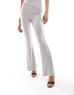 Kaiia Slinky Flared Trousers Co-ord In Light Grey For Women -Kaiia Online Shop 206388165 3