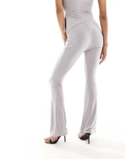 Kaiia Slinky Flared Trousers Co-ord In Light Grey For Women -Kaiia Online Shop 206388165 5