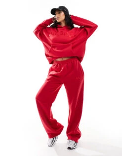 Kaiia Studio Hoodie And Wide Leg Jogger Co-ord In Red