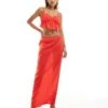 Kaiia Textured Shirred Cami Crop Top And Maxi Skirt Co-ord In Red -Kaiia Online Shop 206416595 group 1