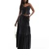 Kaiia Cami Tie Front Top And Maxi Skirt Co-ord In Black -Kaiia Online Shop 206416602 group 1