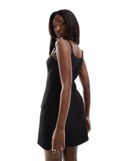 Kaiia Tailored Contrast Bow Detail Cami Mini Dress In Black For Women -Kaiia Online Shop 206419978 4