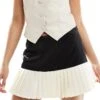 Kaiia Pleated Contrast Pleat Hem Mini Skirt In Black And Cream For Women Black / Cream -Kaiia Online Shop 206420005 1 blackcream