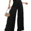 Kaiia Satin Wide Leg Trousers In Black For Women -Kaiia Online Shop 206420075 1 black
