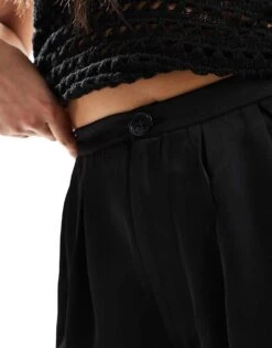 Kaiia Satin Wide Leg Trousers In Black For Women -Kaiia Online Shop 206420075 4