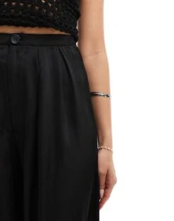 Kaiia Satin Wide Leg Trousers In Black For Women -Kaiia Online Shop 206420075 5
