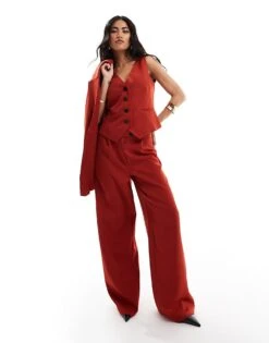 Kaiia Tailored Oversized Blazer, Waistcoat And Wide Leg Trousers Co-ord In Rust -Kaiia Online Shop 206421139 1 rust 1