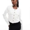 Kaiia Boxy Cropped Pearl Button Through Jacket In White For Women