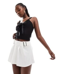 Kaiia Satin Trim Mesh Tie Front Cami Top In Black For Women -Kaiia Online Shop 206456803 1 black 1