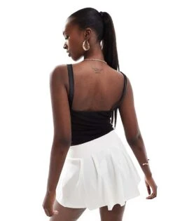 Kaiia Satin Trim Mesh Tie Front Cami Top In Black For Women -Kaiia Online Shop 206456803 4