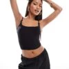 Kaiia Slinky Bow Detail Square Neck Cami Top In Black For Women -Kaiia Online Shop 206456828 1 black