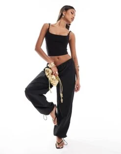 Kaiia Slinky Bow Detail Square Neck Cami Top In Black For Women -Kaiia Online Shop 206456828 3