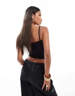 Kaiia Slinky Bow Detail Square Neck Cami Top In Black For Women -Kaiia Online Shop 206456828 4