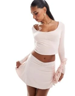 Kaiia Soft Touch Long Sleeve Top And Skater Skirt Co-ord In Light Pink -Kaiia Online Shop 206456855 1 lightpink