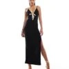 Kaiia Contrast Bow Detail Strappy Back Cami Maxi Dress In Black For Women -Kaiia Online Shop 206456873 1 black
