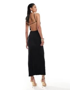 Kaiia Contrast Bow Detail Strappy Back Cami Maxi Dress In Black For Women -Kaiia Online Shop 206456873 3