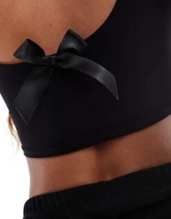 Kaiia Slinky Low Back Bow Detail Long Sleeve Top In Black For Women -Kaiia Online Shop 206456889 2