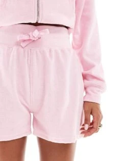 Kaiia Towelling Drawstring Shorts Co-ord In Light Pink For Women -Kaiia Online Shop 206458607 5