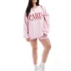 Kaiia Paris Plus Motif Sweatshirt And Mini Short Co-ord In Light Pink -Kaiia Online Shop 206458651 2