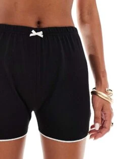 Kaiia Contrast Bow Detail Hot Pant Shorts Co-ord In Black For Women -Kaiia Online Shop 206458697 3