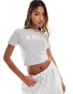 Kaiia Embroidered Logo Baby Tee In Light Grey For Women -Kaiia Online Shop 206458706 1 lightgrey 1