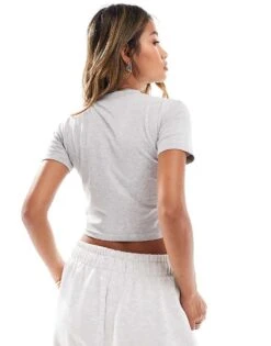 Kaiia Embroidered Logo Baby Tee In Light Grey For Women -Kaiia Online Shop 206458706 4