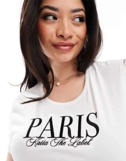 Kaiia Plus Paris Motif Baby Tee In White For Women -Kaiia Online Shop 206458731 3