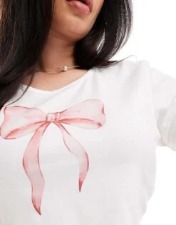 Kaiia Plus Bow Motif Baby Tee In White For Women -Kaiia Online Shop 206458867 4
