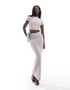 Kaiia Slinky Column Maxi Skirt Co-ord In Light Grey For Women -Kaiia Online Shop 206511952 1 lightgrey 1