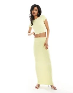 Kaiia Slinky Low Back Top And Maxi Skirt Co-ord In Pale Yellow