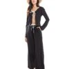 Kaiia Linen Contrast Trim Tie Front Beach Shirt And Trouser Co-ord In Black -Kaiia Online Shop 206716767 group 1