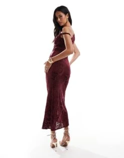 Kaiia Devore Off Shoulder Maxi Dress In Red Print For Women -Kaiia Online Shop 206717744 3